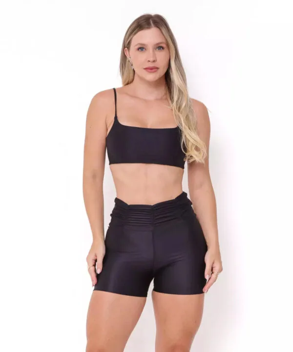 Conjunto Fitness Cós Franzido Compressão Preto
