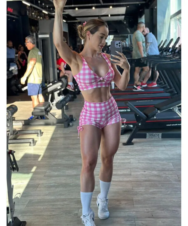 Conjunto Fitness Short Rosa Xadrez